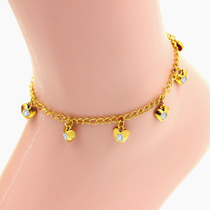 Essien Shaped White Diamonds Pendant Yellow Gold Soft Anklet