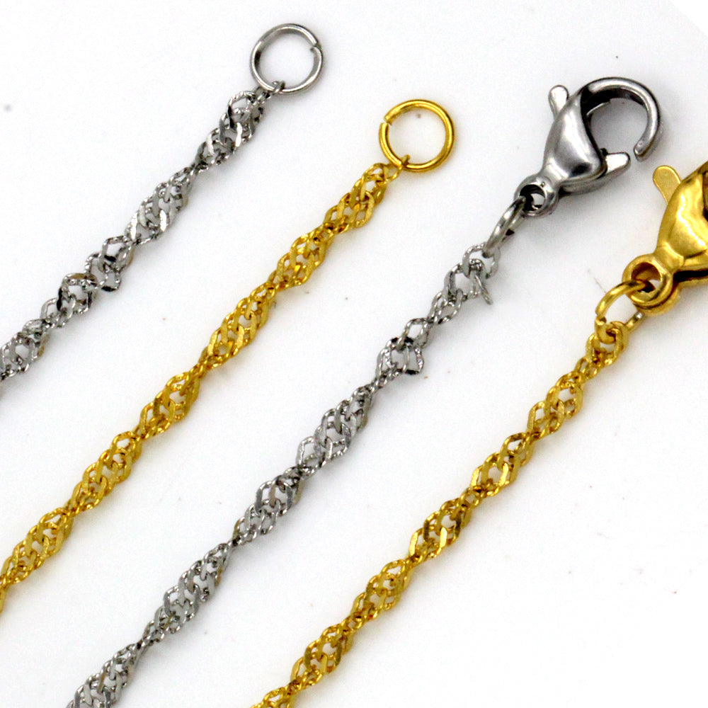 ASON 10pcs / 2mm*45cm 50cm 55cm 60cm Stainless Steel Chain with Ripple Shape