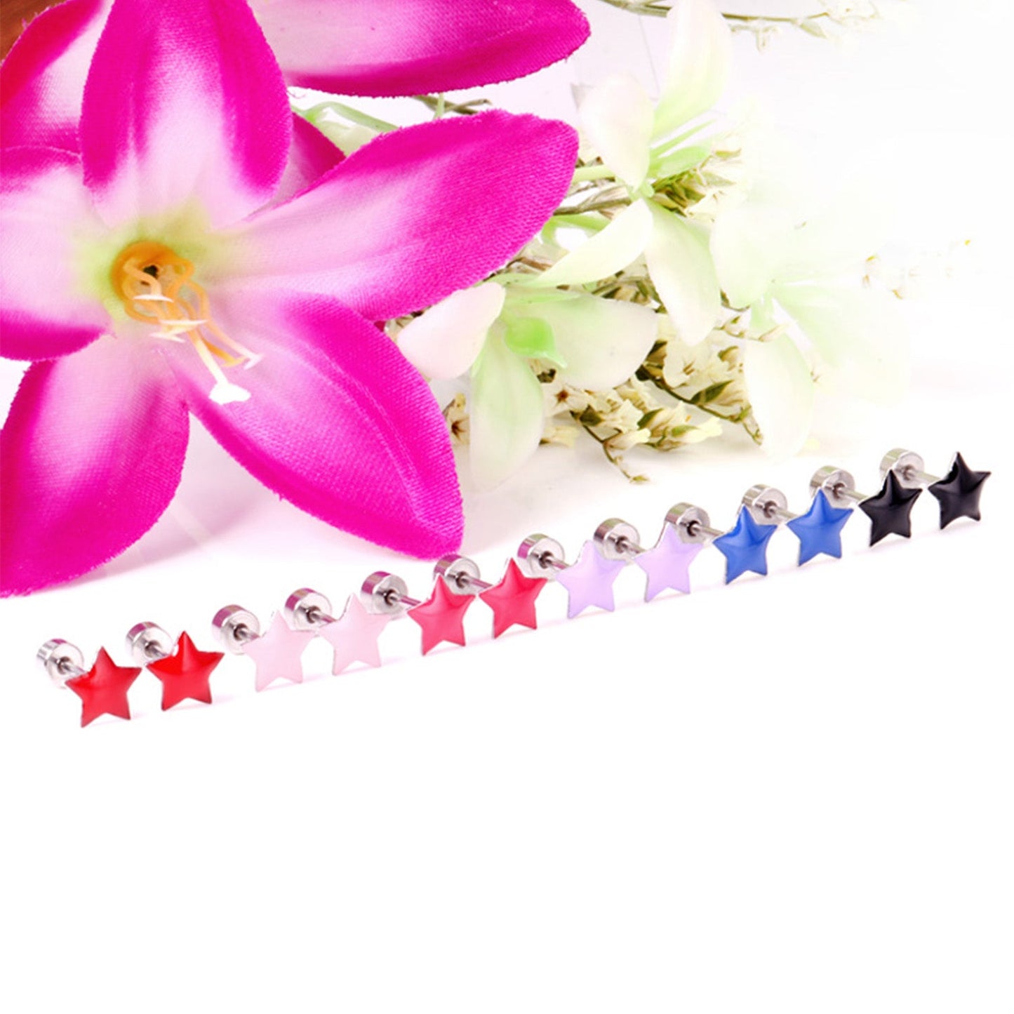 12 pairs steel/golden star ombre screwback stud earrings