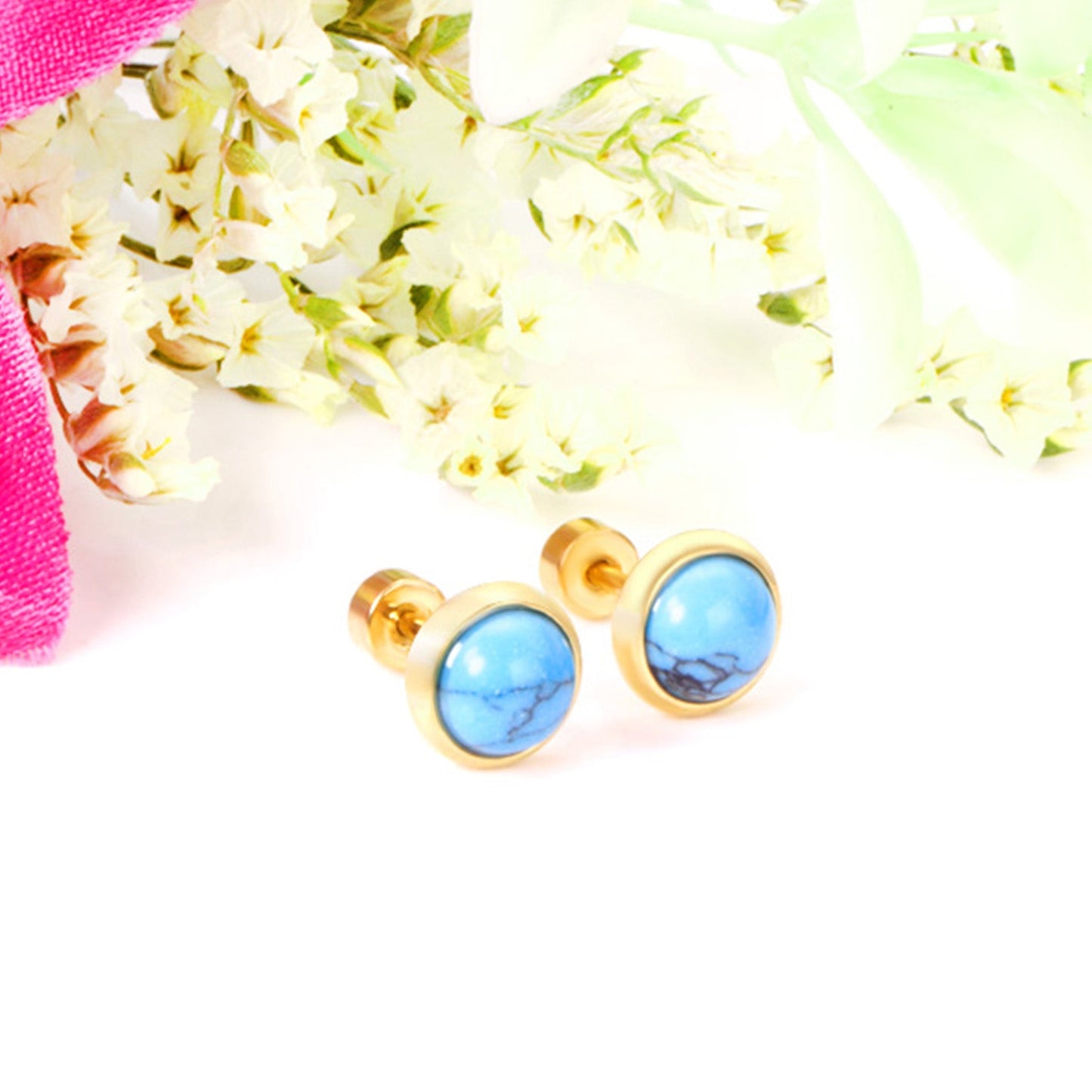 12 pairs 4mm/6mm/8mm Steel Color/Gold Turquoise Screwback Earrings