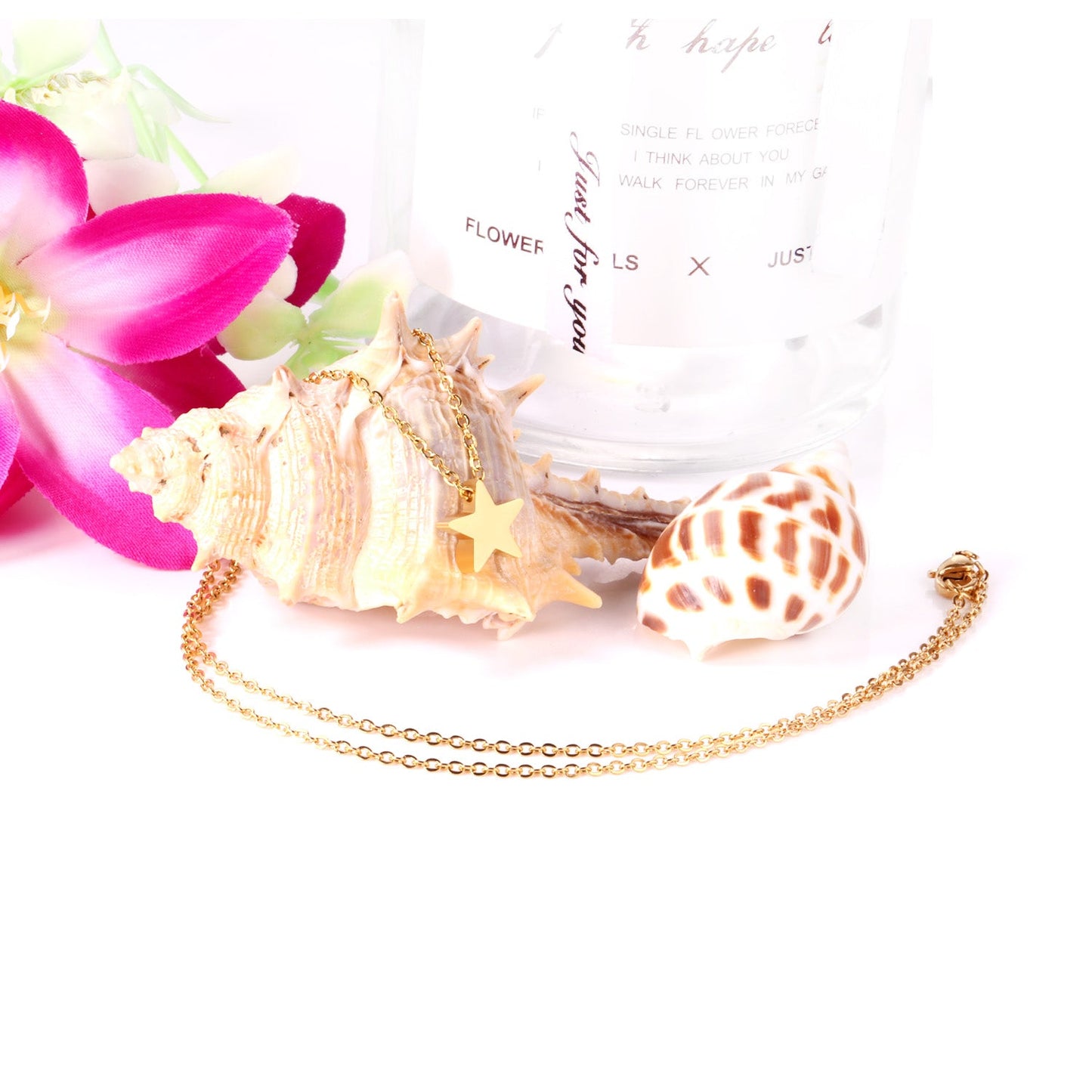 Wholesale Rose Gold & Gold & Steel Glossy Star Pendant Necklace