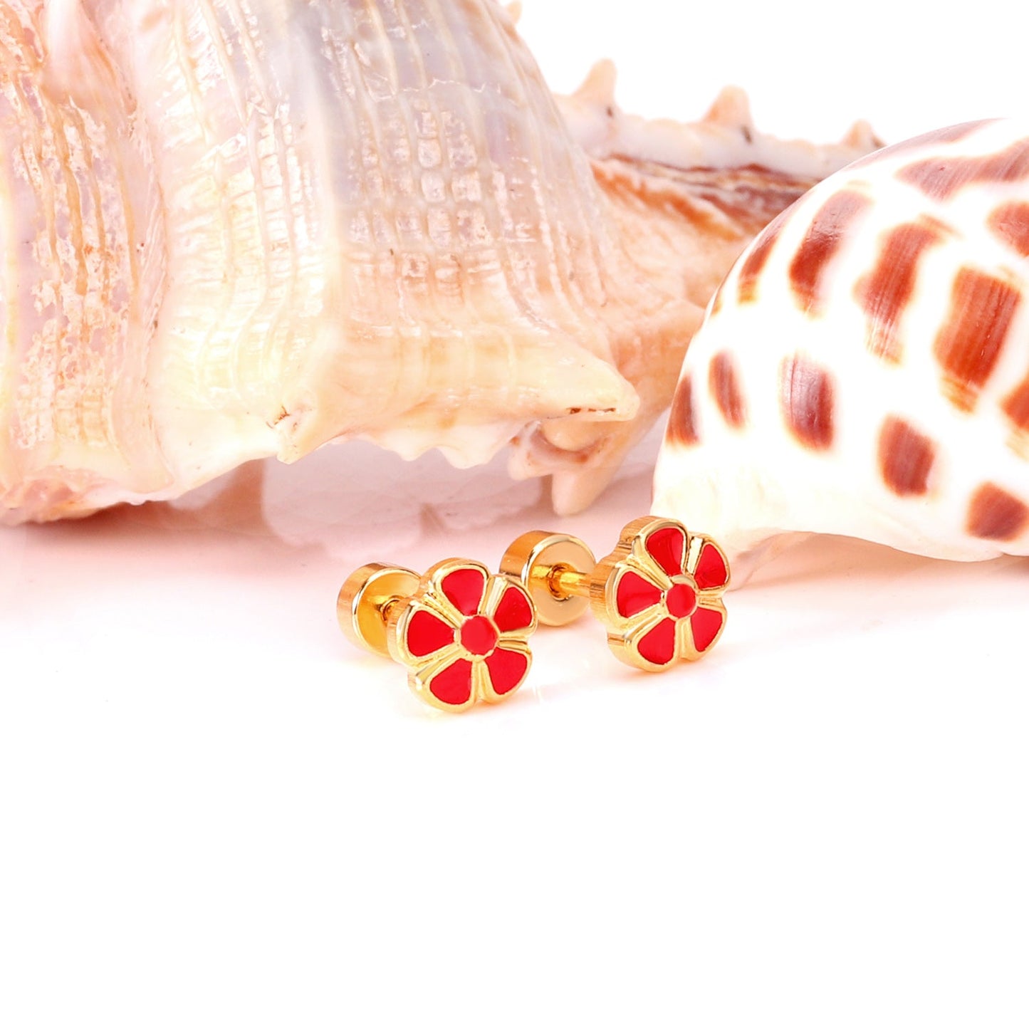 12 pairs 6.5mm Steel / Gold Flower Mixed Color Screwback Stud Earrings