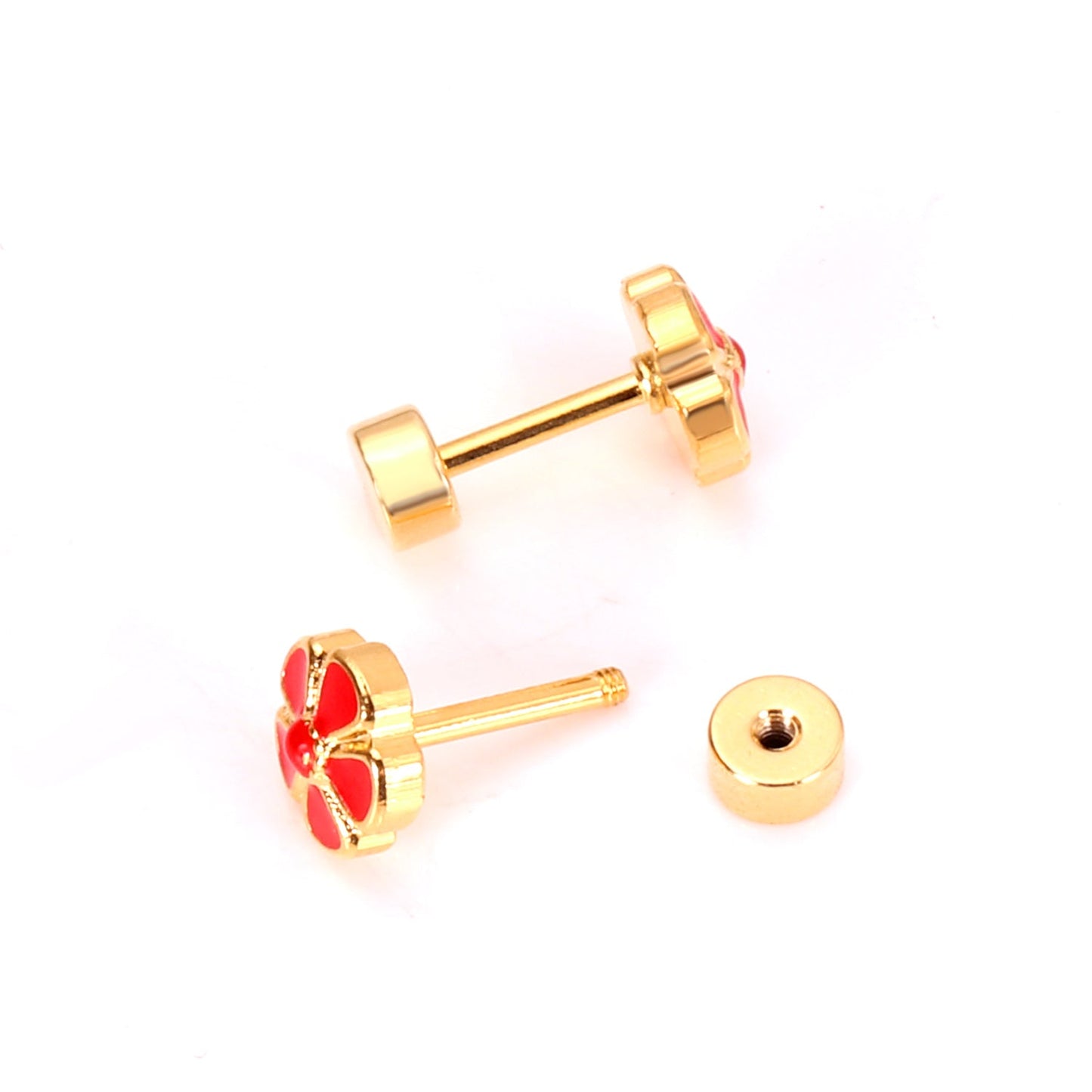 12 pairs 6.5mm Steel / Gold Flower Mixed Color Screwback Stud Earrings