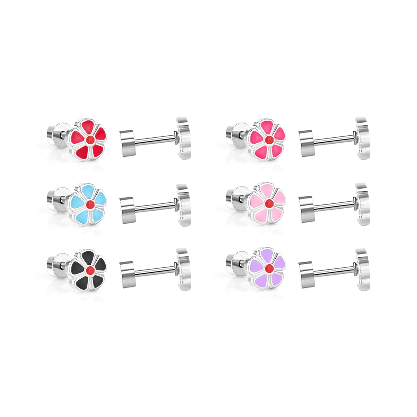 12 pairs 6.5mm Steel / Gold Flower Mixed Color Screwback Stud Earrings