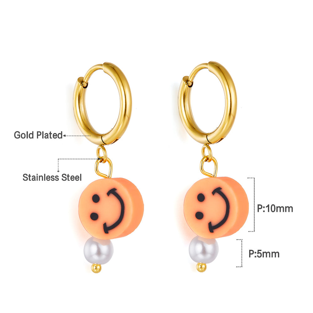 Fashion 18k Gold Plated Orange Round Smiley Face Enamel Girls Kids Jewelry Earrings