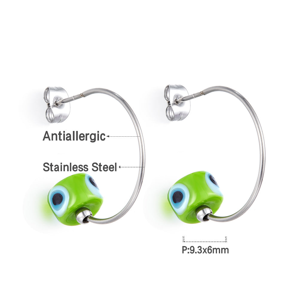 Fashion Stainless Steel Green Eyes Girls Kids Jewelry Earrings