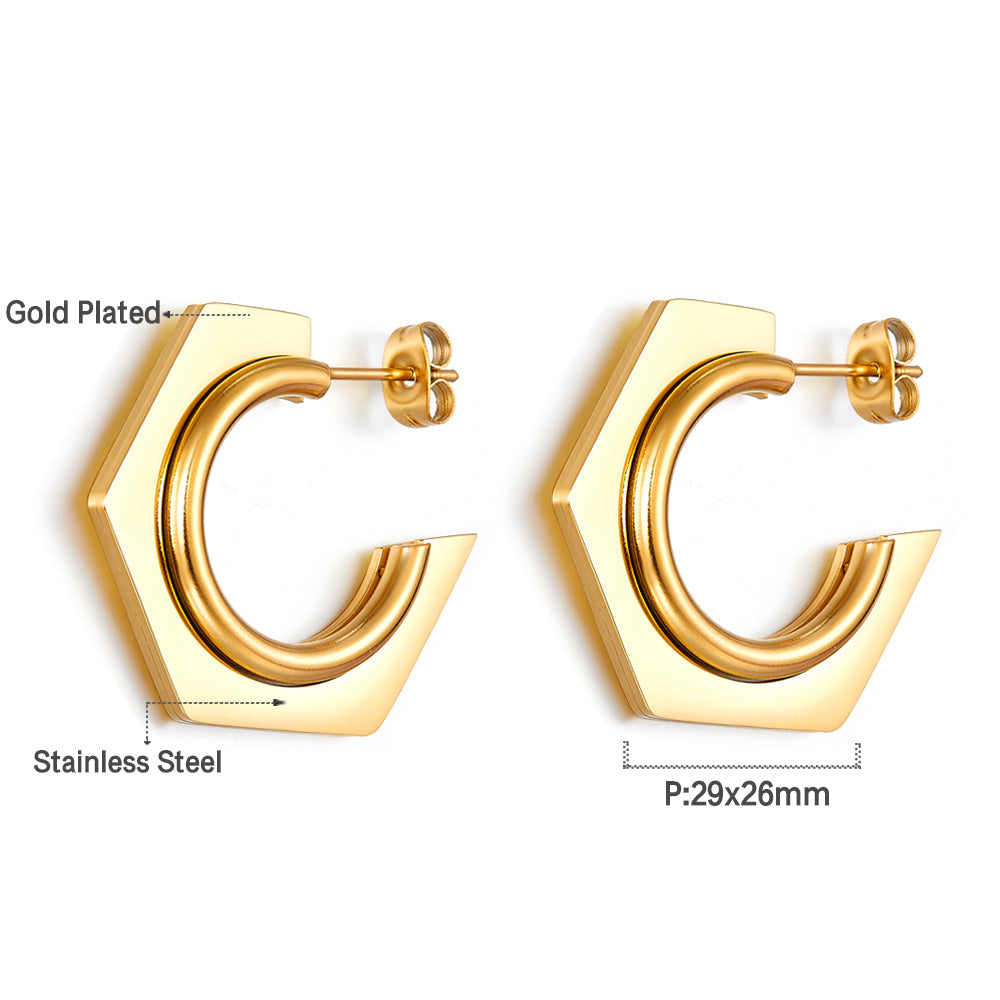 Fashion Stainless Steel C-shaped Earrings For Women