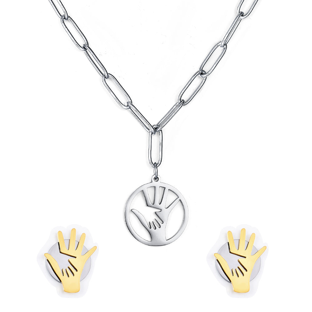 Fashion Stainless Steel Palm Round Hollow Jewelry Set