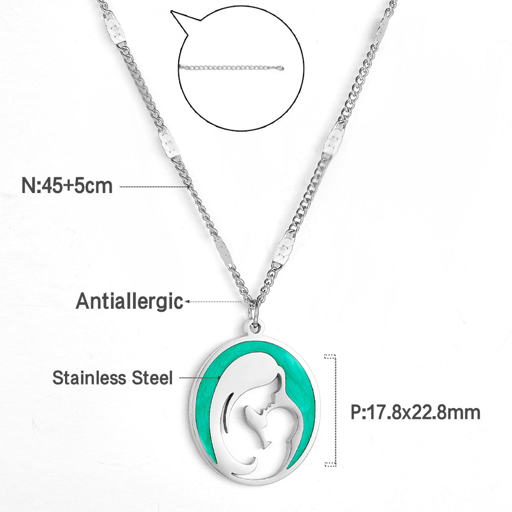 Stainless Steel Green Mother and Baby Hollow Accessories Necklace