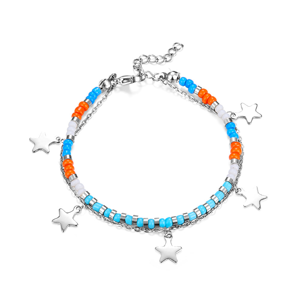 Mixed Color Bead Chain+5 Star Double Bracelet