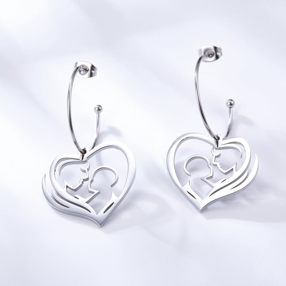 Fashion Stainless Steel Heart-shaped Hollow Motherly Love Earrings