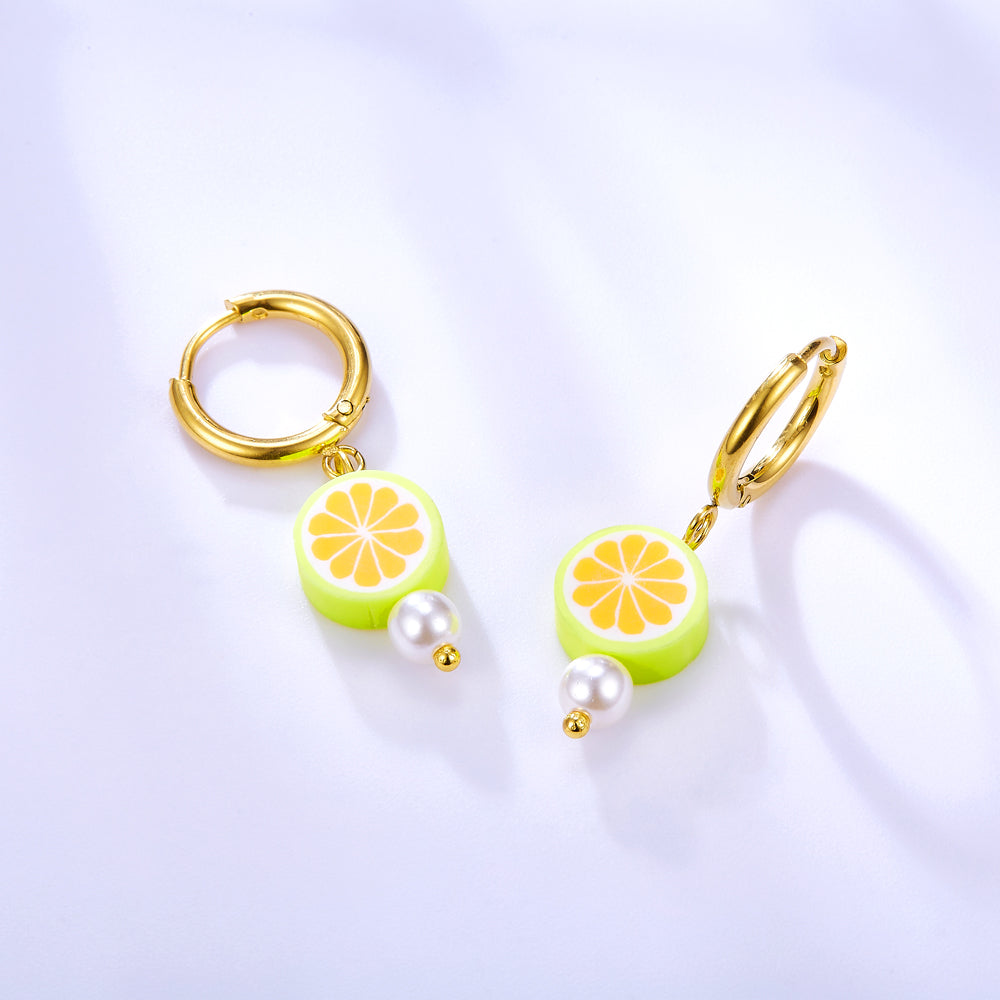 Girls Kids Jewelry 18k Gold-plated Orange Lemon-shaped Earrings