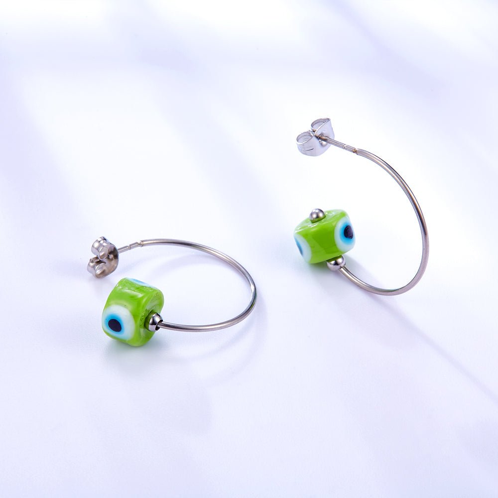 Fashion Stainless Steel Green Eyes Girls Kids Jewelry Earrings