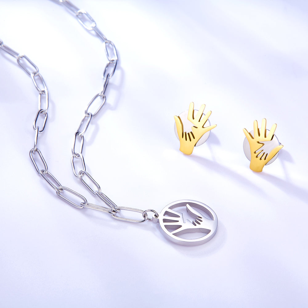 Fashion Stainless Steel Palm Round Hollow Jewelry Set