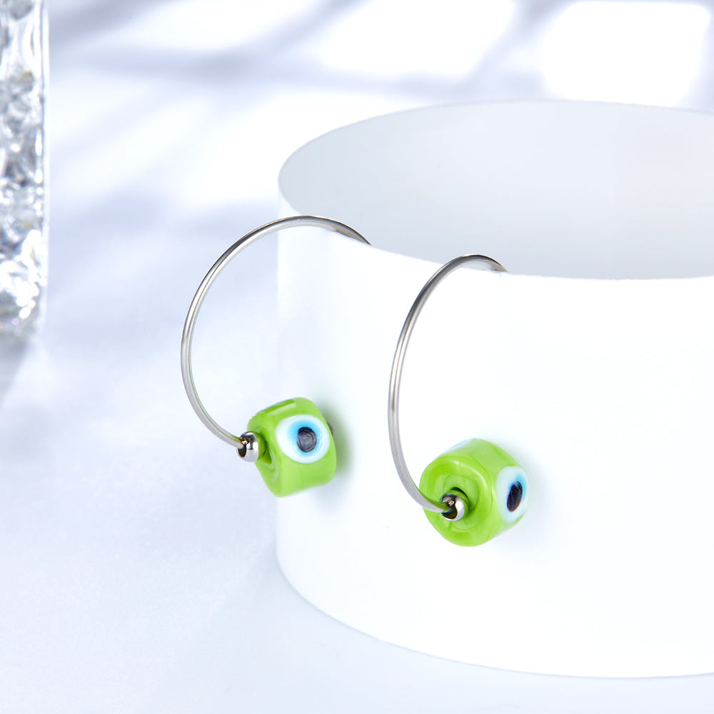 Fashion Stainless Steel Green Eyes Girls Kids Jewelry Earrings