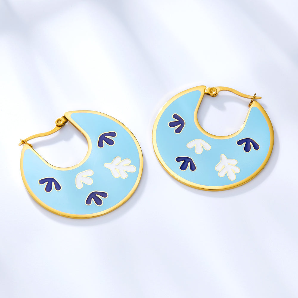 Fashion Leaves Irregular Lake Blue Drop Oil Enamel Girls Kids Jewelry Earrings