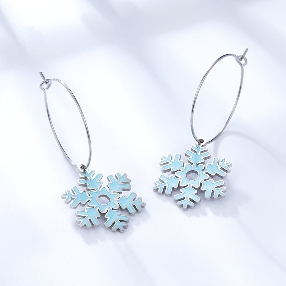 Fashion Stainless Steel Snowflake-shaped Enamel Girls Kids Jewelry Earrings