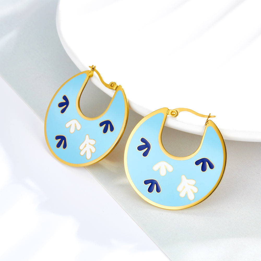 Fashion Leaves Irregular Lake Blue Drop Oil Enamel Girls Kids Jewelry Earrings
