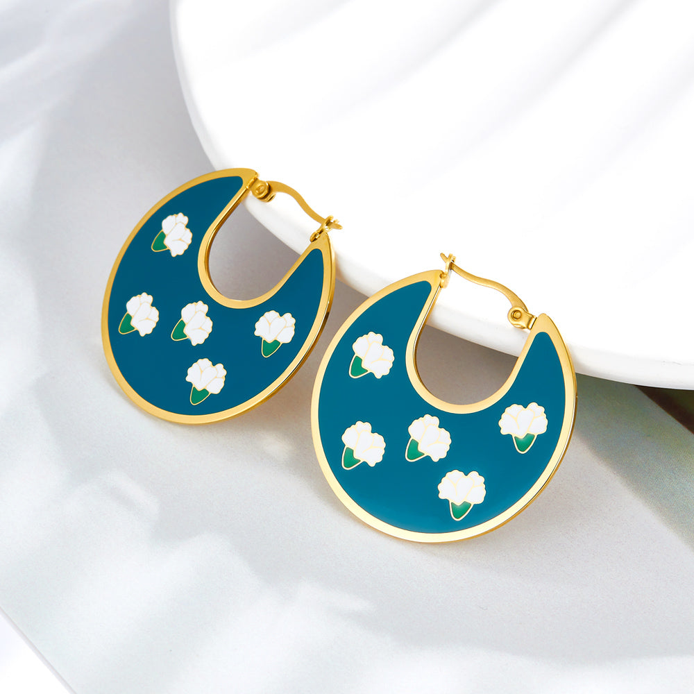 Carnation Irregular Dark Green And Purple Drop Oil Enamel Girls Kids Jewelry Earrings