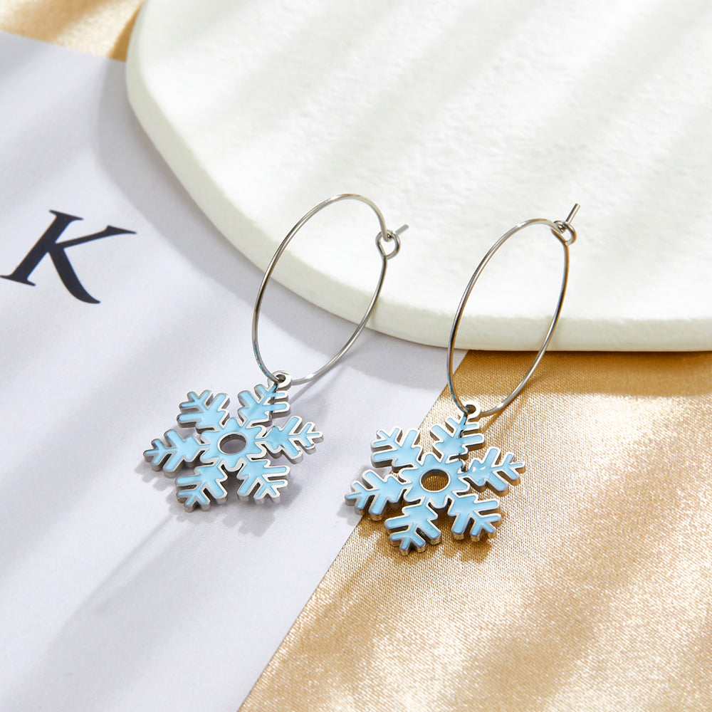 Fashion Stainless Steel Snowflake-shaped Enamel Girls Kids Jewelry Earrings