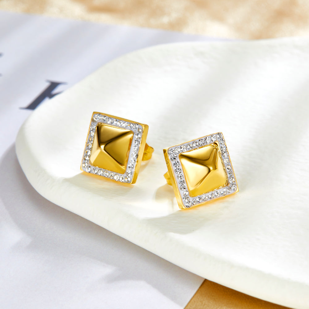 Enamel Girls Kids Jewelry Square Awl With White Diamonds Stud Earrings