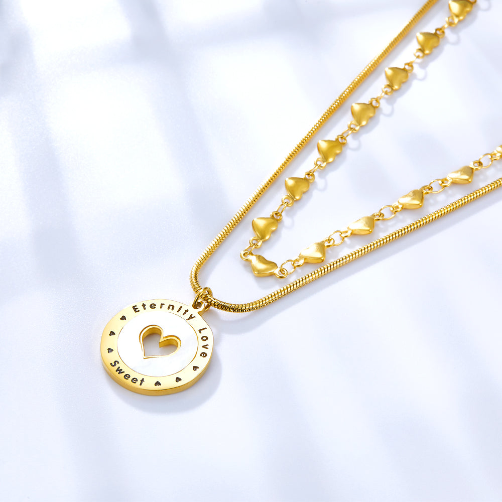 Heart-shaped Round Accessories With White Shell+Heart-shaped Chain Double Chain