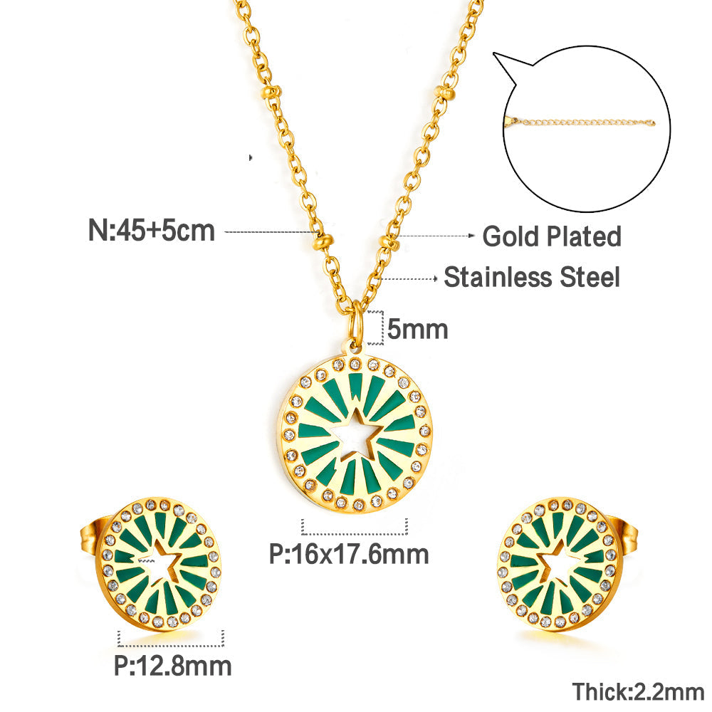 Center of the Circle Star-shaped Green Drop Oil With Diamond Enamel Girls Kids Jewelry