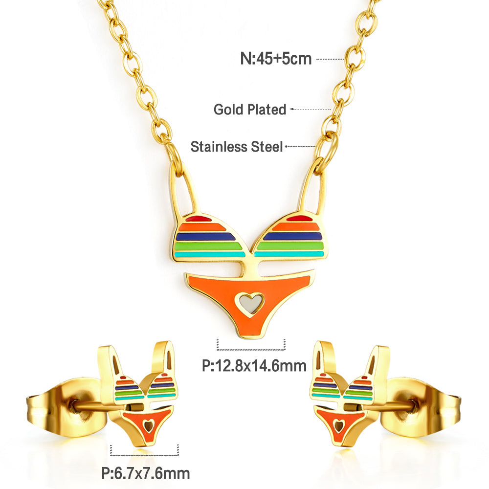Stainless Steel Bikini Mixed Color Jewelry Set Enamel Girls Kids Jewelry