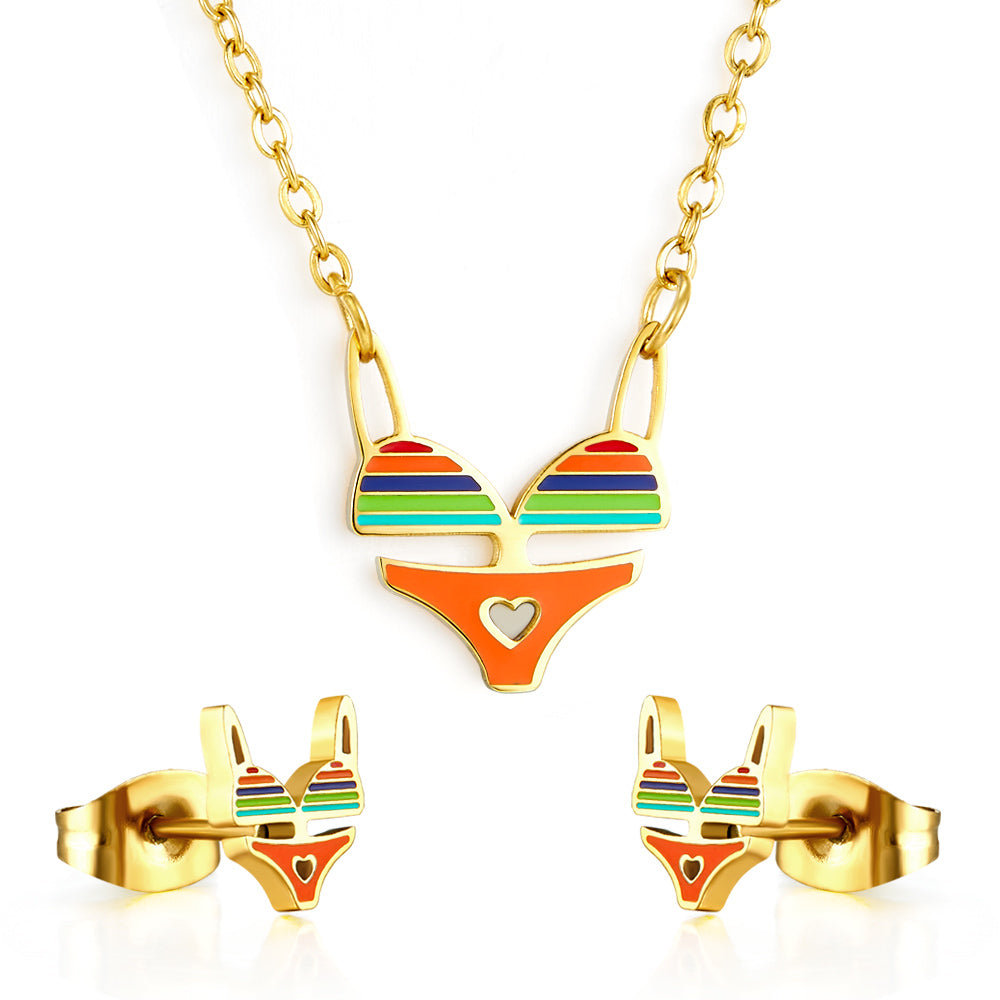 Stainless Steel Bikini Mixed Color Jewelry Set Enamel Girls Kids Jewelry
