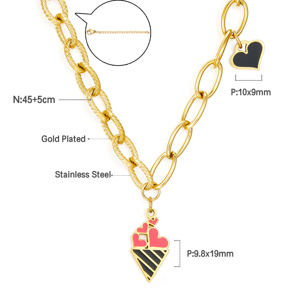 Ice Cream Cone Mixed Color Black Heart-shaped Enamel Girls Kids Jewelry Necklace