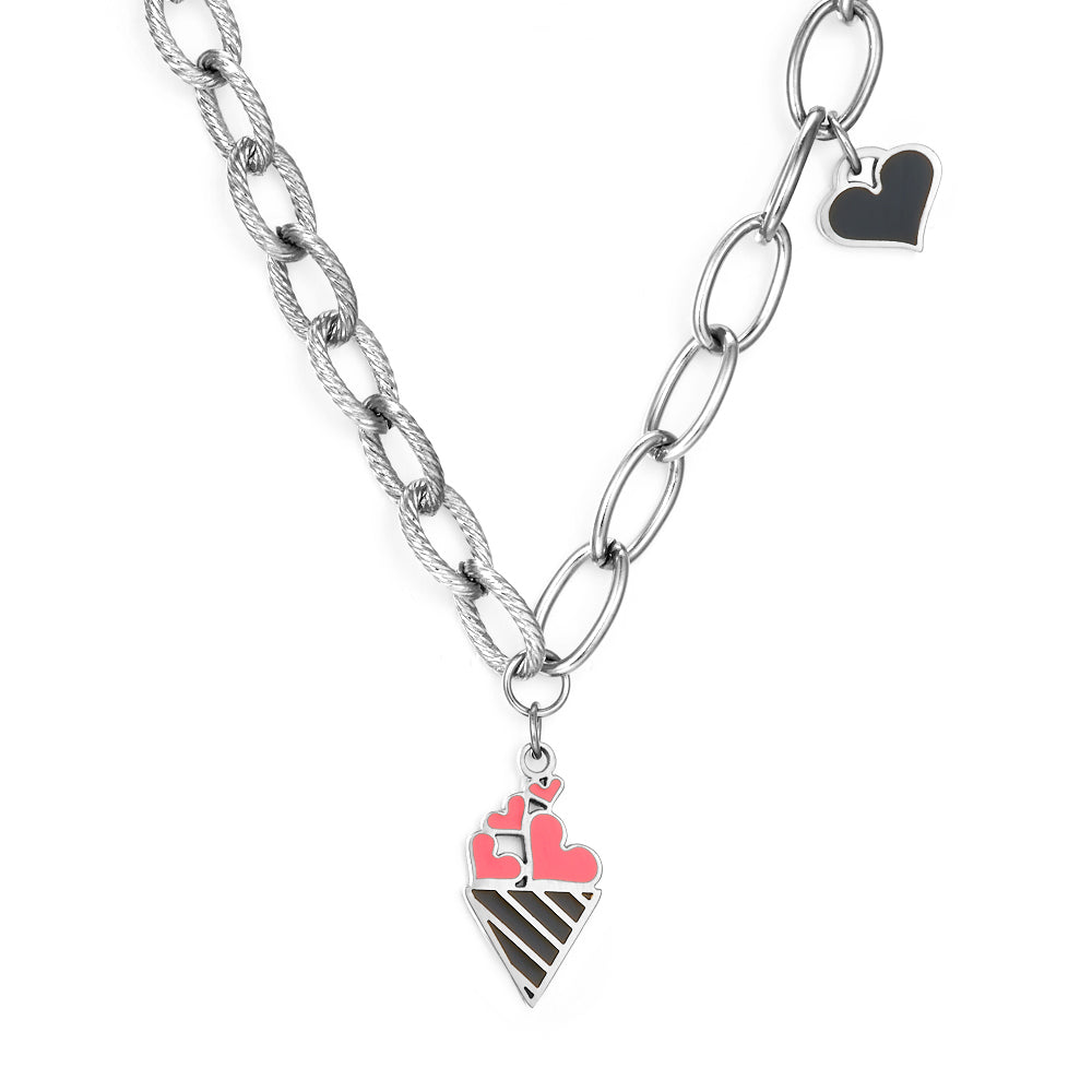 Ice Cream Cone Mixed Color Black Heart-shaped Enamel Girls Kids Jewelry Necklace