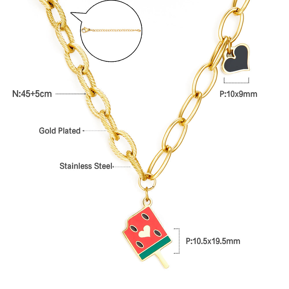 Popsicle Mixed Color With Black Heart-shaped Enamel Girls Kids Jewelry Necklace