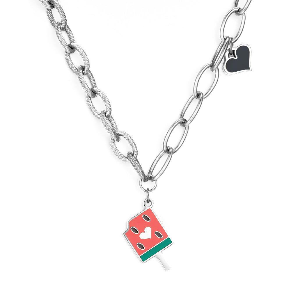Popsicle Mixed Color With Black Heart-shaped Enamel Girls Kids Jewelry Necklace