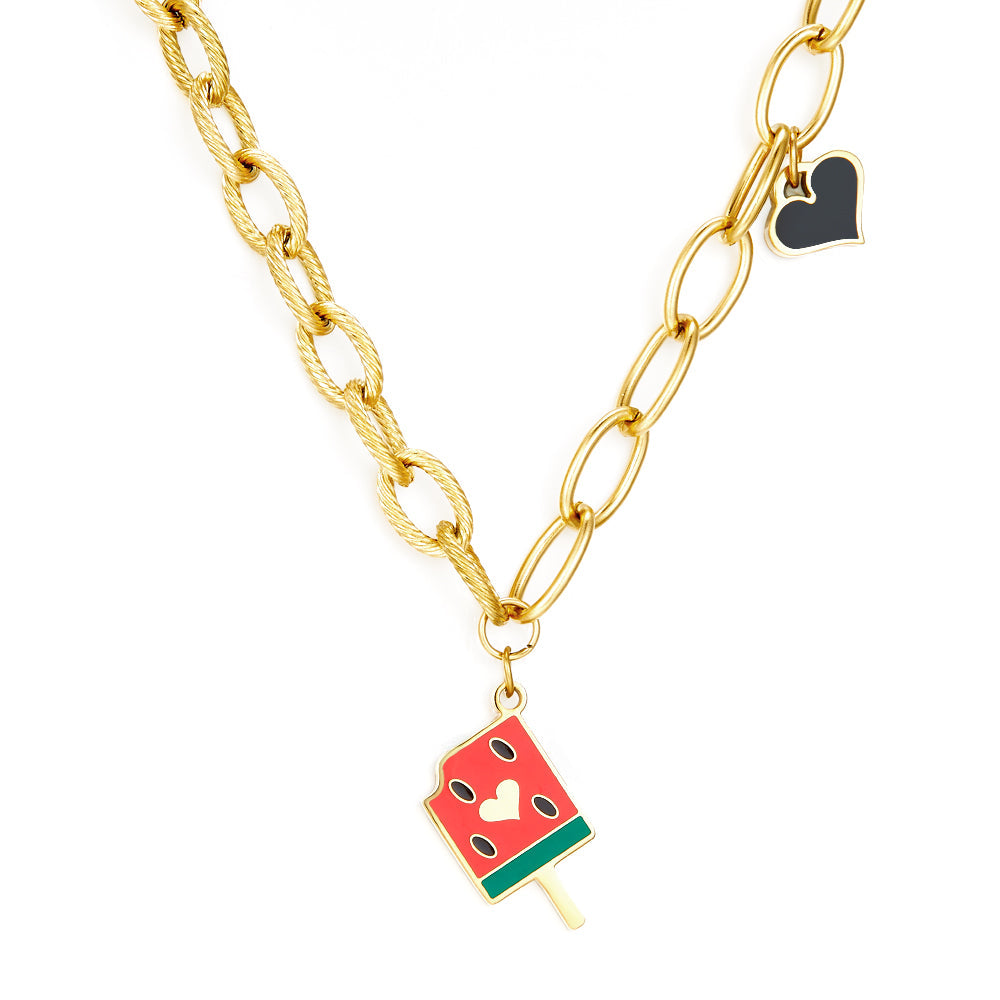 Popsicle Mixed Color With Black Heart-shaped Enamel Girls Kids Jewelry Necklace