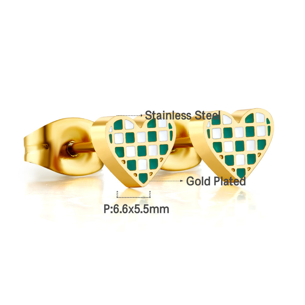 Heart Shape Mixed Color Cut Stud Enamel Girls Kids Jewelry Earrings