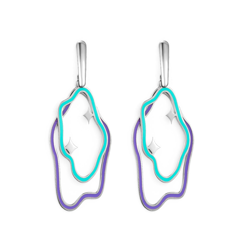 Odd Shape Size Circle With Stars Mixed Color Earrings