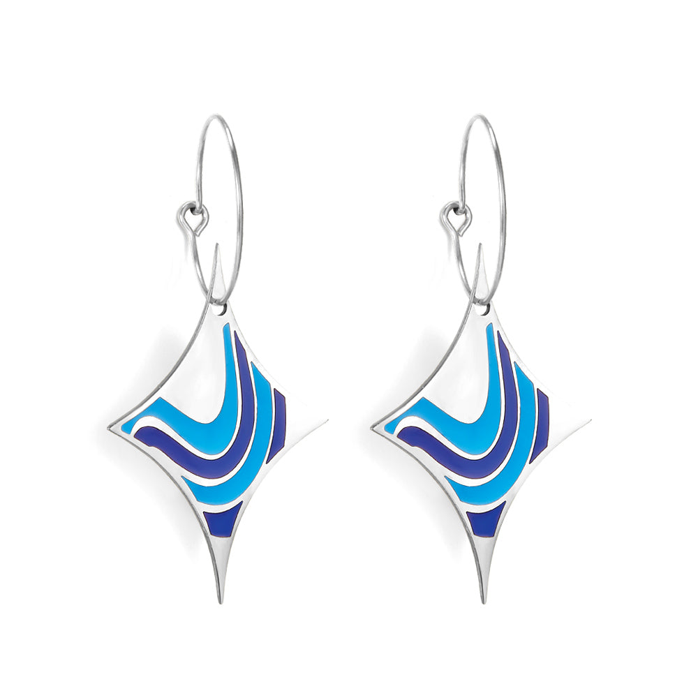 Circle with Long Star-shaped Seawater Mixed Color Enamel Girls Kids Earrings