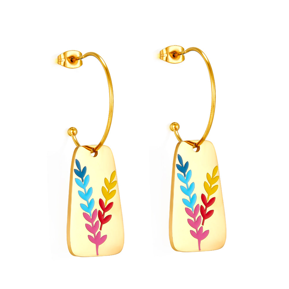 Enamel Girls Kids Jewelry Half Circle With Steel Ball With Oval Leaf Figure Mixed Color Earrings