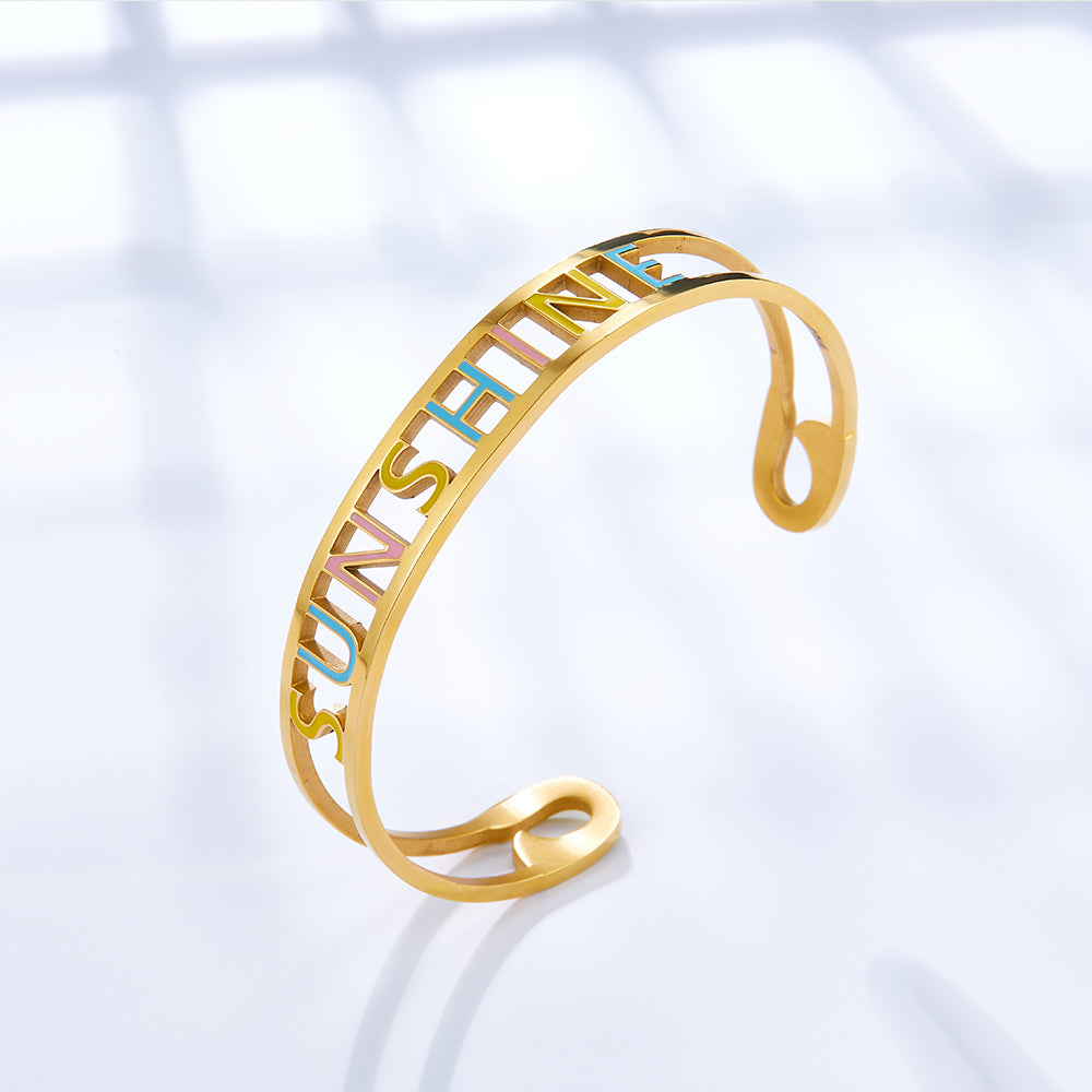 Fashion 2022 Mixed Color Letter SUNSHINE Hollow Hard Bracelet