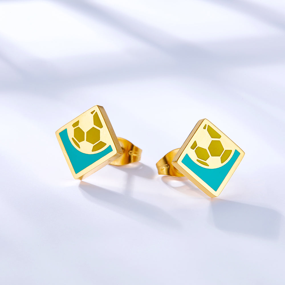 Drip Oil Kids Girls Jewelry Square Football Mixed Color Cut Stud Earrings