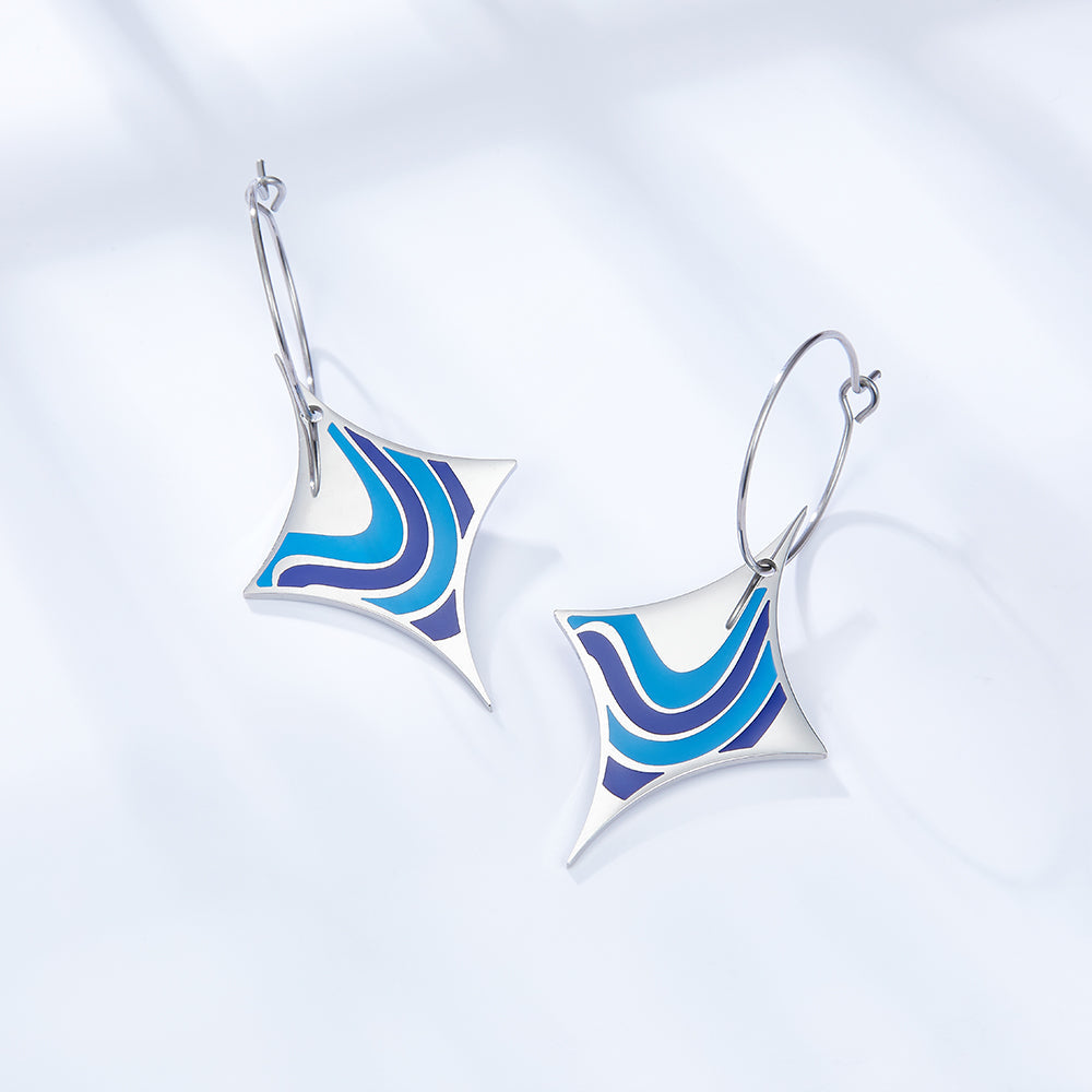Circle with Long Star-shaped Seawater Mixed Color Enamel Girls Kids Earrings