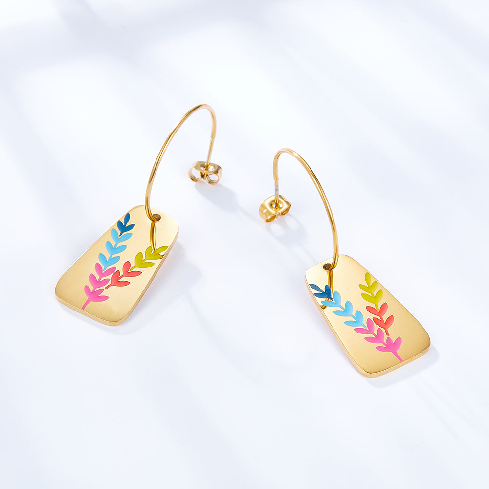 Enamel Girls Kids Jewelry Half Circle With Steel Ball With Oval Leaf Figure Mixed Color Earrings