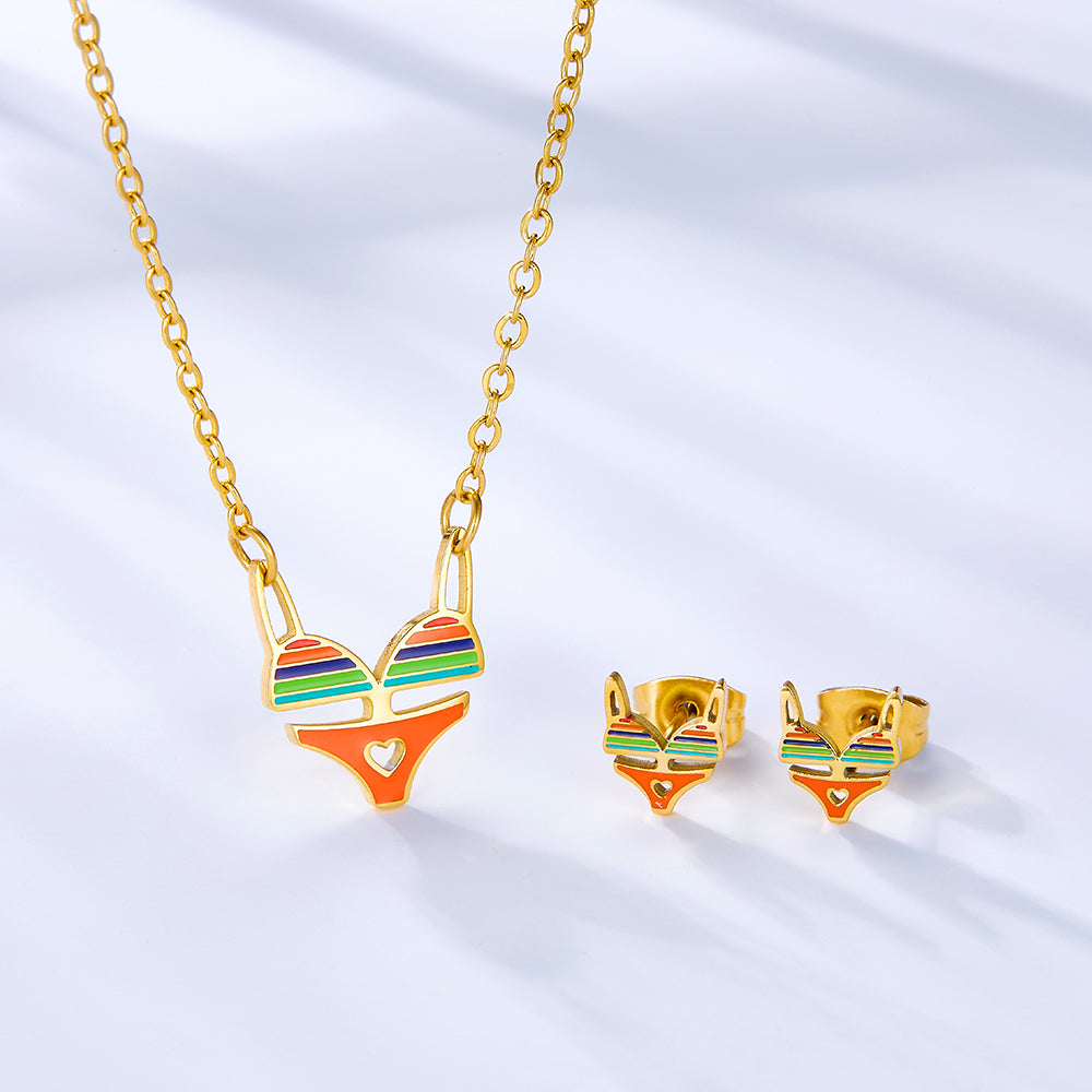 Stainless Steel Bikini Mixed Color Jewelry Set Enamel Girls Kids Jewelry