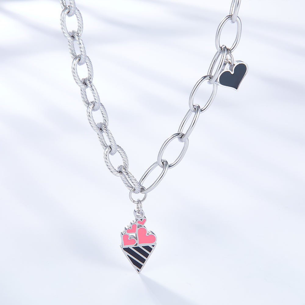 Ice Cream Cone Mixed Color Black Heart-shaped Enamel Girls Kids Jewelry Necklace