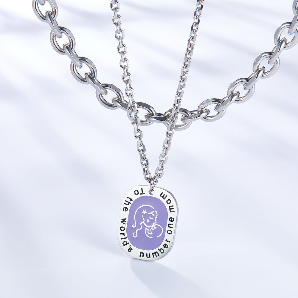 Oval Accessory With Purple Mother-baby Double Chain Enamel Girls Kids Jewelry Necklace