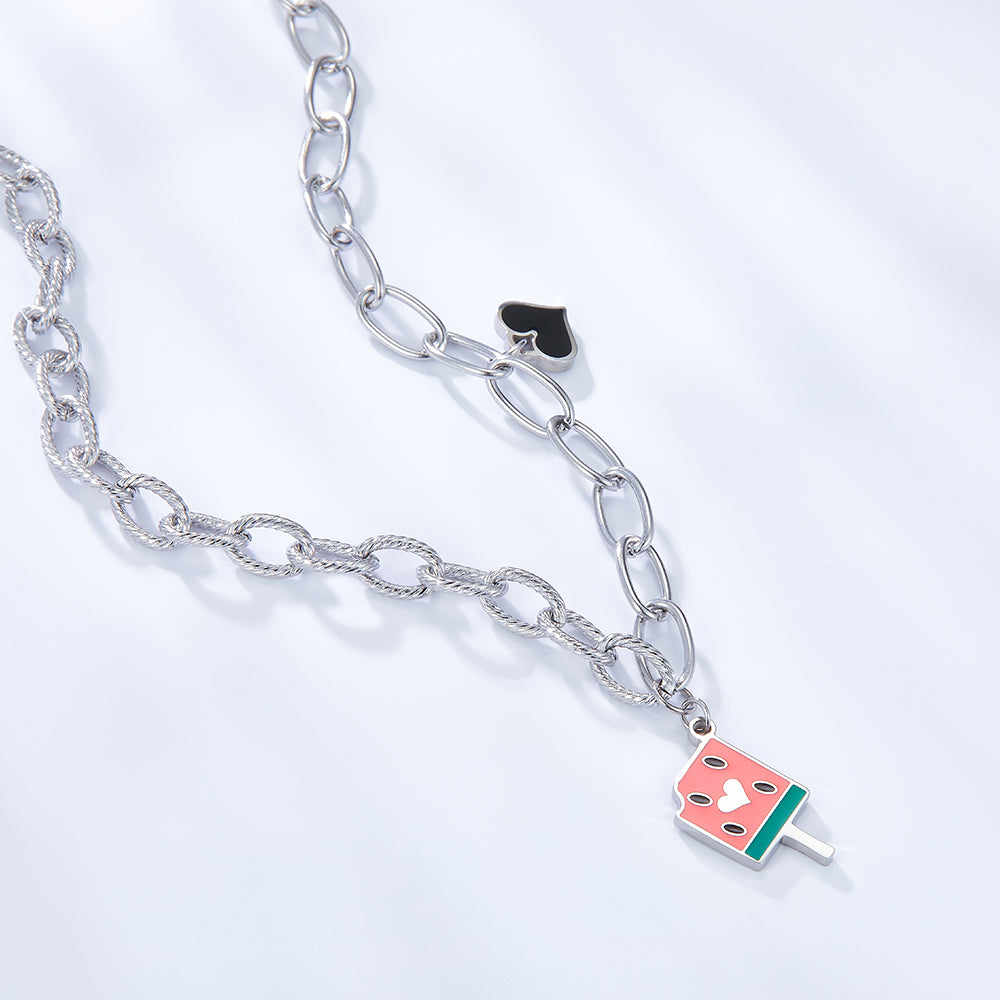 Popsicle Mixed Color With Black Heart-shaped Enamel Girls Kids Jewelry Necklace