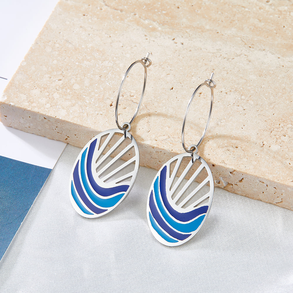 Enamel Girls Kids Jewelry Fashion Circle with Oval Seawater Mixed Color Earrings