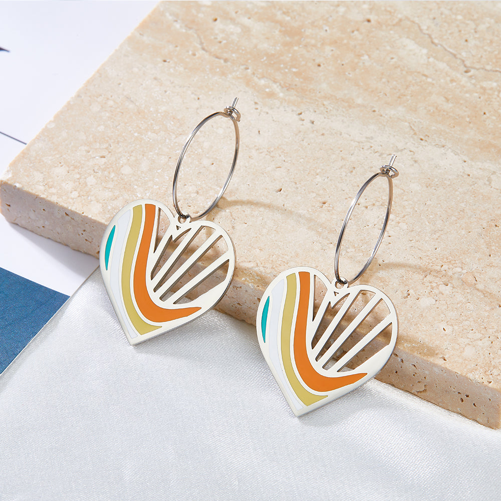 Fashion Enamel Girls Kids Jewelry Circle with Heart-shaped Color Bar Mixed Color Earrings