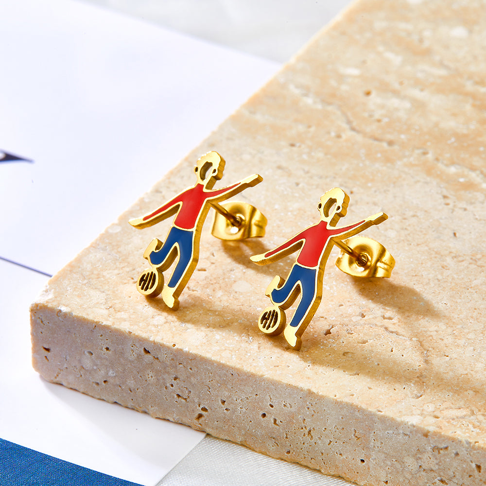 Enamel Girls Kids Jewelry Boys Playing Football Mixed Color Cut Stud Earrings