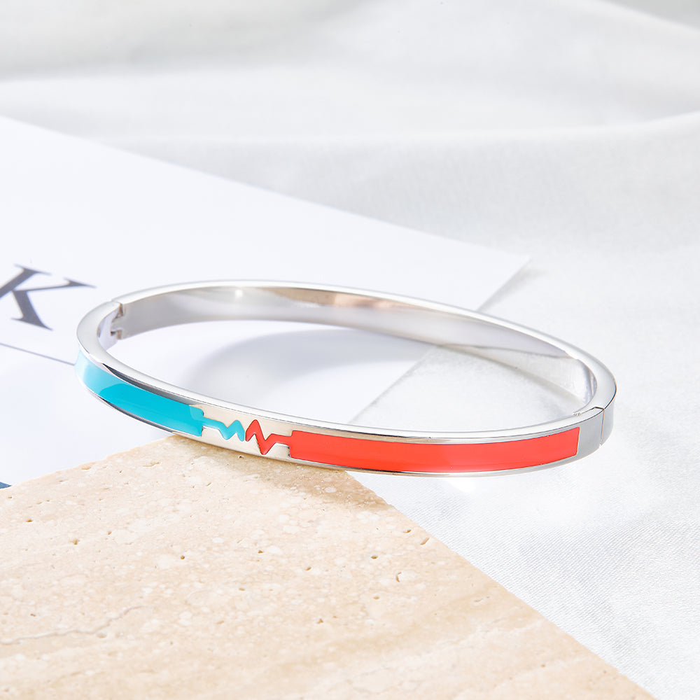2022 Fashion Stainless Steel Mixed Color Electrocardiogram(ECG) Hard Bracelet